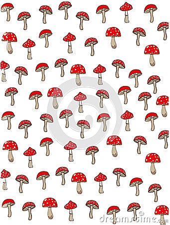 Background with fly agaric mushrooms on a white background Vector Illustration