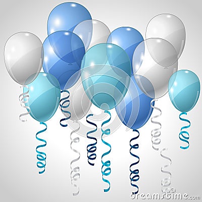 Background with flying balloons and serpentine Vector Illustration