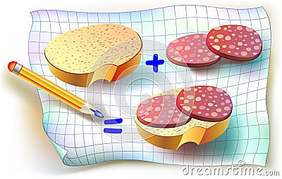 Background with food counting on a square paper. Vector Illustration