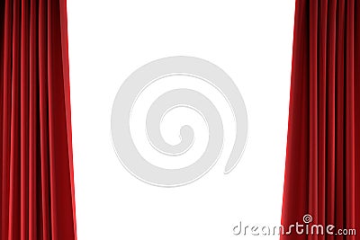 background foreground open theatre red velvet curtains with white background 3d render Stock Photo