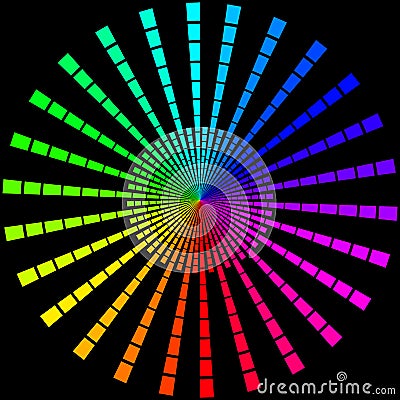 Background in the form of colored rays in the form of a circle on a black. Vector Illustration
