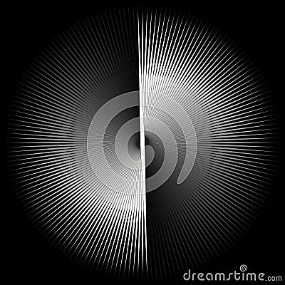 Background in the form of a white ball with rays twisted in a spiral Vector Illustration