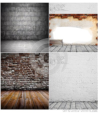 Empty bricks wall and floor Stock Photo