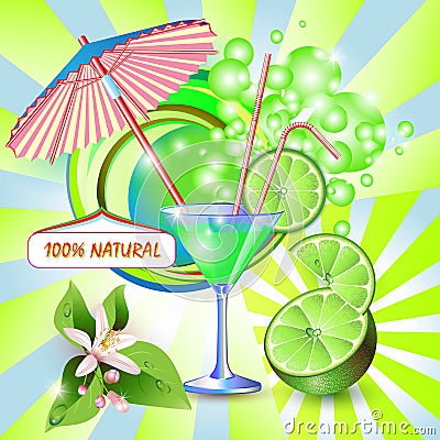 Background with fresh lime juice Vector Illustration