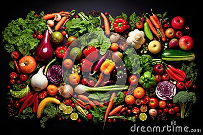 background of fresh vegetables on dark background, top view Stock Photo