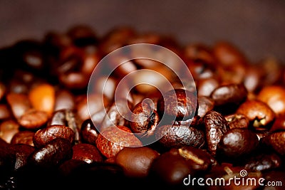 Background with fried coffee beans Stock Photo