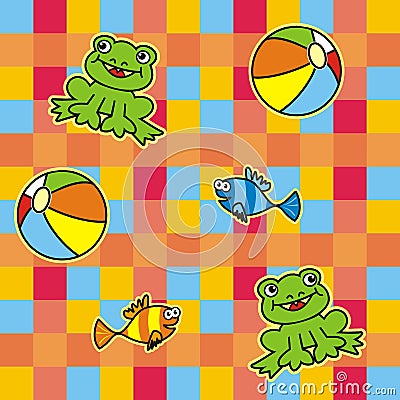 Background,frog,ball and fish, texture, eps. Vector Illustration