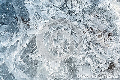 Background frozen water with fancy patterns. Stock Photo