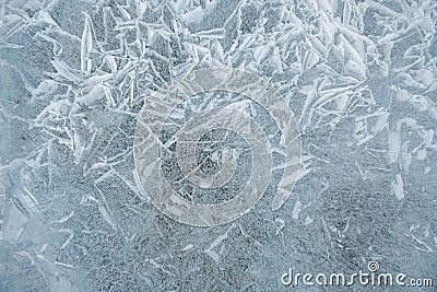 Background frozen water with fancy patterns. Stock Photo