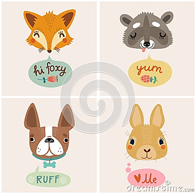 Background with funny animals and speech bubble Vector Illustration