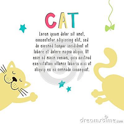 Background with funny long yellow cat and space for text. Vector Illustration