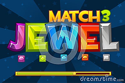 Background GEMS Match3 Games. Set Multicolored precious icons and loading game, GUI Graphic Assets Vector Illustration