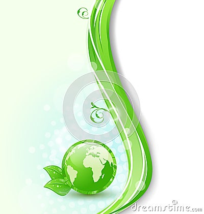 Background with global planet and eco green leaves Vector Illustration