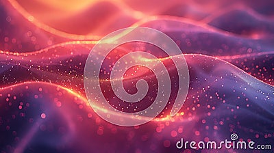 Background with glowing particles illuminating undulating waves Stock Photo