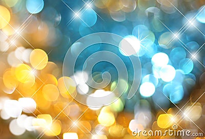 Background gold with blue glowing sequins,Zolotoy and sparkling blue glitter,blurred festive background, Stock Photo