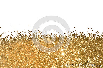 Background with gold glitter sparkle on white, decorative spangles Stock Photo