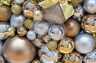 Background of gold and silver Christmas balls. Decorations New Year, Christmas Stock Photo