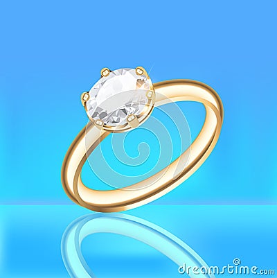 Background with Golden diamond ring on a blue background Vector Illustration