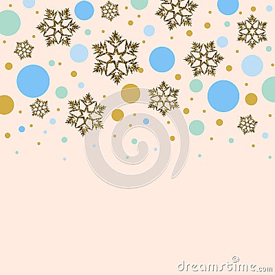 Background with golden snowflakes and colorful circles Vector Illustration