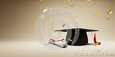 The background of the graduation ceremony's graduation cap and the concept of celebrating the degree, 3d rendering Stock Photo