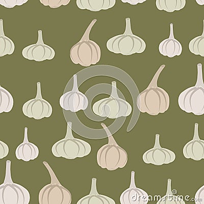 Background of gray garlic. Vector seamless pattern of vegetables Vector Illustration