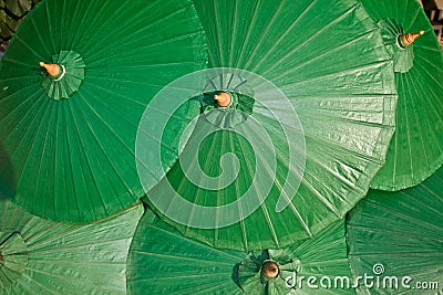 Background of green chinese umbrella. Stock Photo