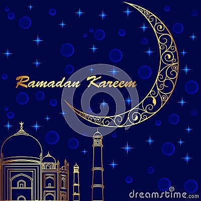 background greeting card with a moon on the feast of Ramadan Kareem Vector Illustration