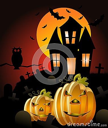 Halloween illustration. Halloween pumpkin. Text, halloweeen. Stock Photo