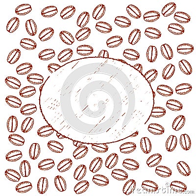 Background with hand drawn natural coffee beans with space for text. Vector Illustration