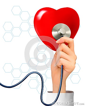 Background with hand holding a stethoscope against Vector Illustration