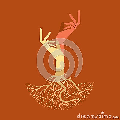 This background has a hand with tree roots Vector Illustration