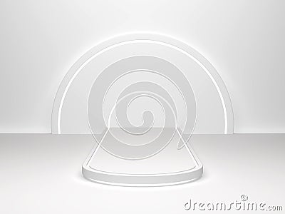 The background has a white stage and the scene has lights hidden in space lines.3D scene Stock Photo