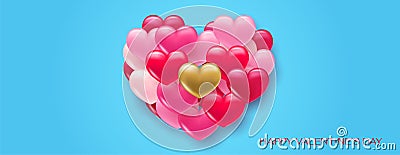 Background with heart. Delicate bright with 3D volumetric hearts. Vector Illustration