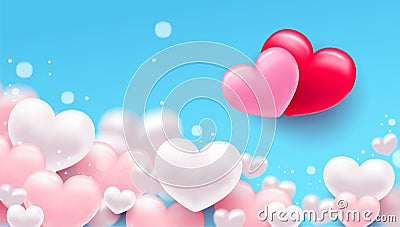 Background with heart. Delicate bright with 3D volumetric hearts. Vector Illustration