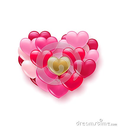 Background with heart. Delicate bright with 3D volumetric hearts. Vector Illustration