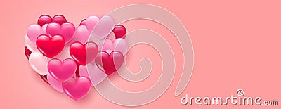 Background with heart. Delicate bright with 3D volumetric hearts. Vector Illustration