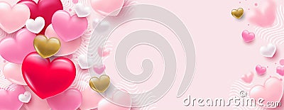 Background with heart. Delicate bright with 3D volumetric hearts. Vector Illustration