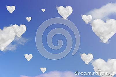 Clouds shape hearts on blue sky Stock Photo