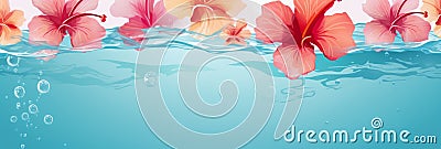background with hibiscus and plumeria flowers floating in water for banners, cards, flyers, social media wallpapers Stock Photo