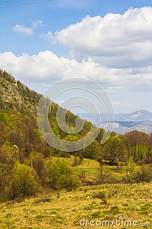 Background with hills forest and sky Stock Photo