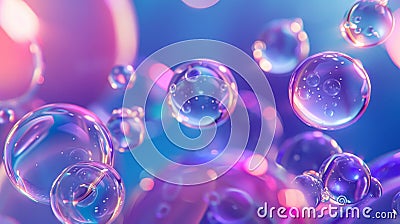 Background with holographic floating liquid blobs, soap bubbles, and metaballs. Stock Photo