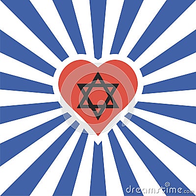 Background icon rays love and support Israel, heart star David Vector Illustration