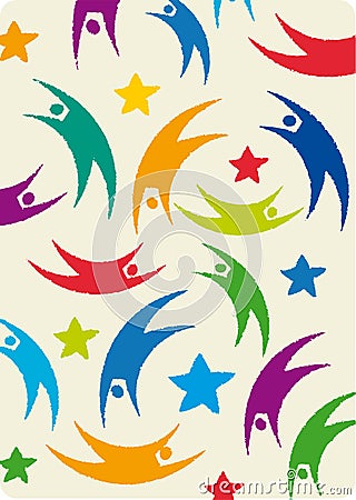 Background illustration of flying circus acrobats and star. Vector Illustration