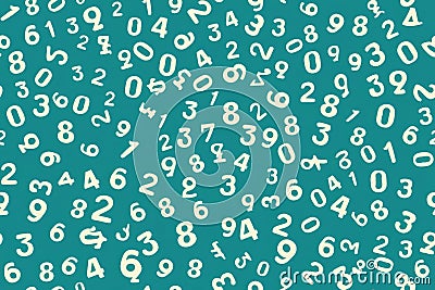 This is a background image of a bunch of numbers in a light blue background. The numbers are all different colors and are placed Stock Photo