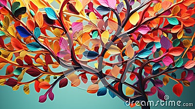 Background for an image of a colorful tree with leaves on hanging limbs. 3D abstraction wallpaper for decorating interior walls Stock Photo