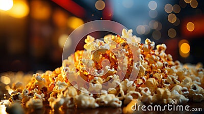 Background image date at the cinema popcorn. AI Generated Stock Photo