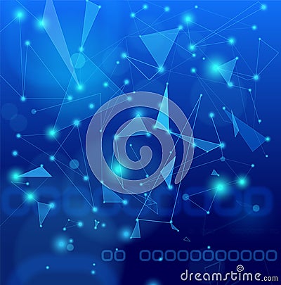 The background image has the shape of triangles, rounded squares and light dots Vector Illustration