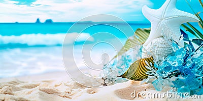 background inspired by the ocean, with shades of blue and aqua, capturing the serenity of a tropical beach paradise. Stock Photo