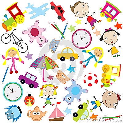 Background for kids with different kind of toys Stock Photo