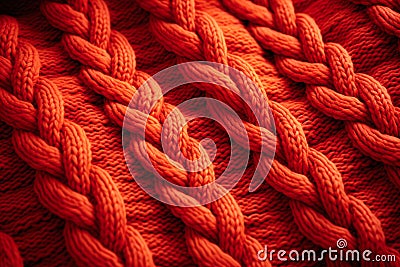 Background of a knitted pattern with orange thread pigtails Stock Photo